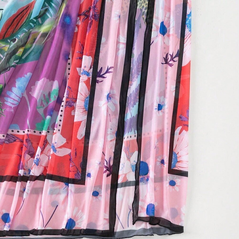 Multicolor Women's Tropical Print Knot Side Cover Up Skirt - Picture 5 of 6